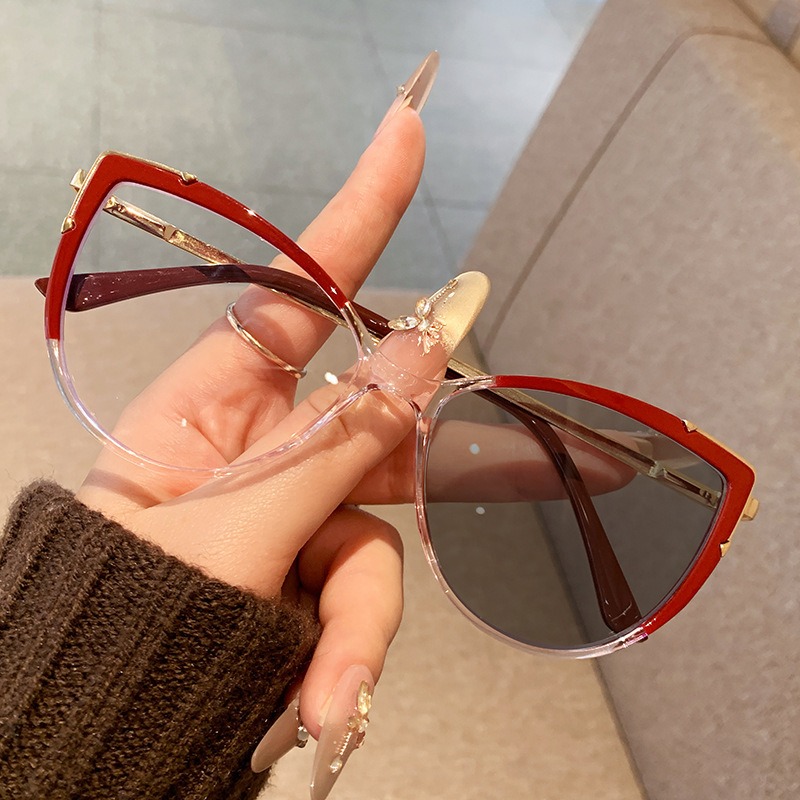 Ready to Ship 8809 Cat Eye TR90 Optical Glasses Blue Blocking Computer Glasses Photochromic Lens Blue 1PC