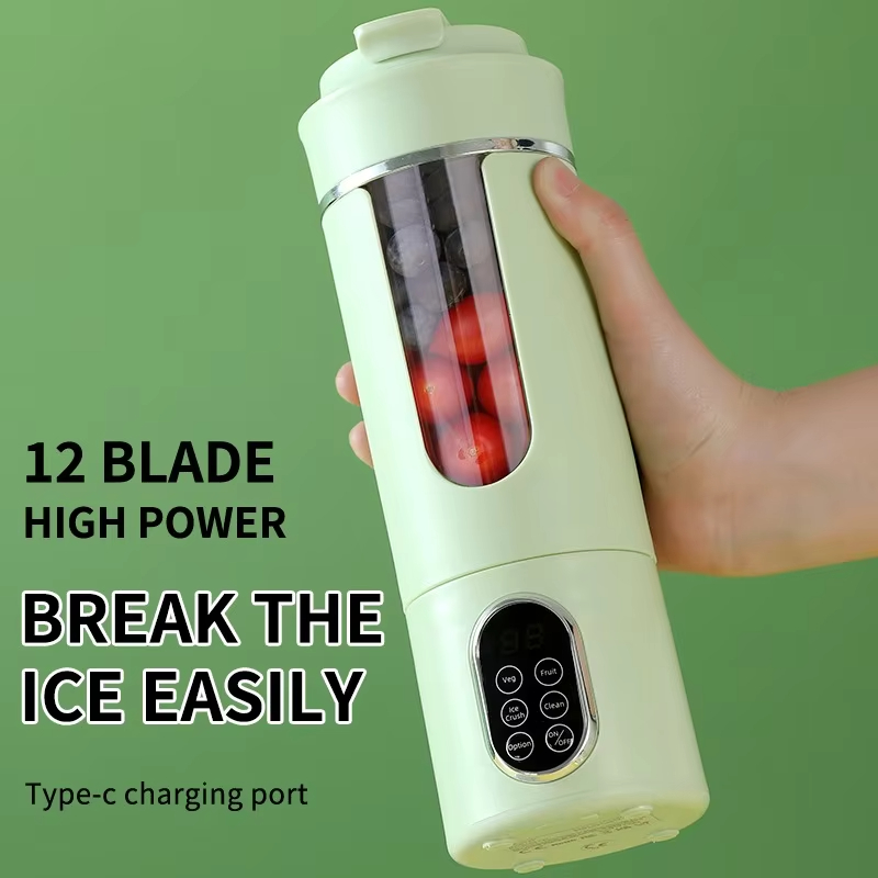 530ml portable juicer with wireless USB charging and ice crushing electric juicer, 12 blade 4-speed 7.4V mini fresh juice mixer