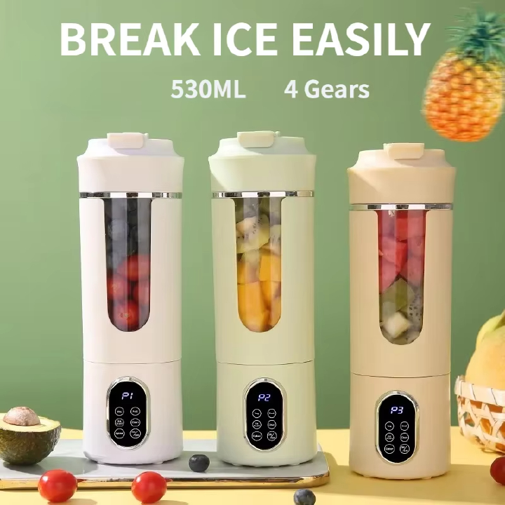 530ml portable juicer with wireless USB charging and ice crushing electric juicer, 12 blade 4-speed 7.4V mini fresh juice mixer