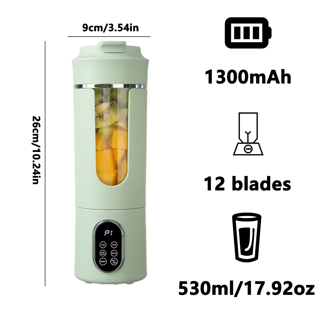530ml portable juicer with wireless USB charging and ice crushing electric juicer, 12 blade 4-speed 7.4V mini fresh juice mixer