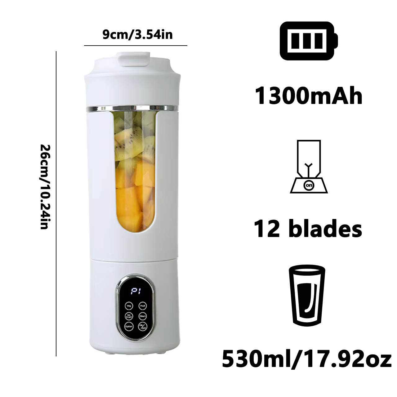 530ml portable juicer with wireless USB charging and ice crushing electric juicer, 12 blade 4-speed 7.4V mini fresh juice mixer