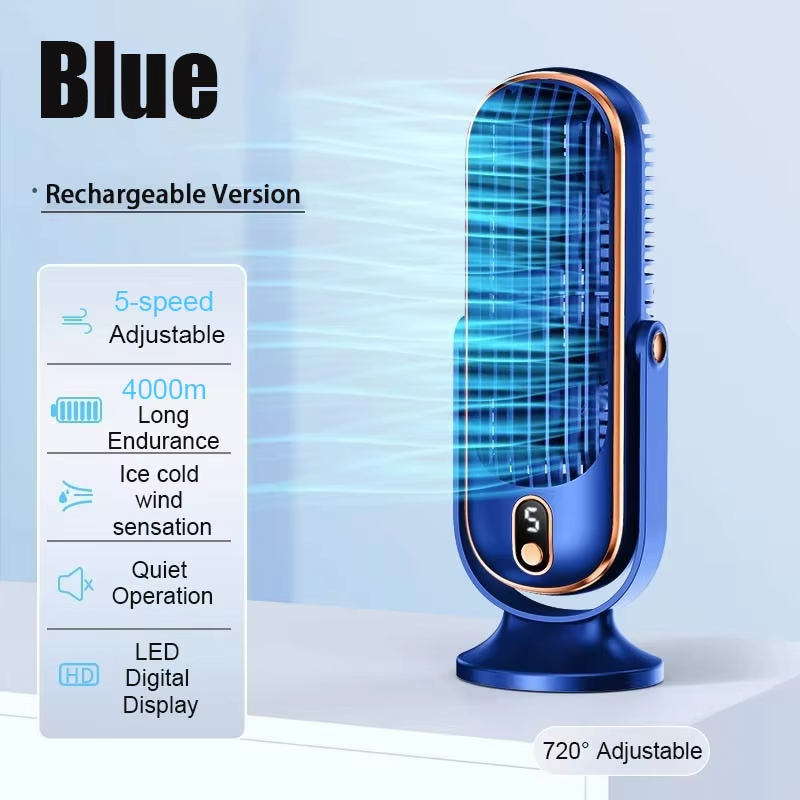 Desktop Electric fan Rechargeable Portable Home Air Conditioning Fan 5-Speed 720° Swivel Outdoor Camping Air Cooler Table Fans
