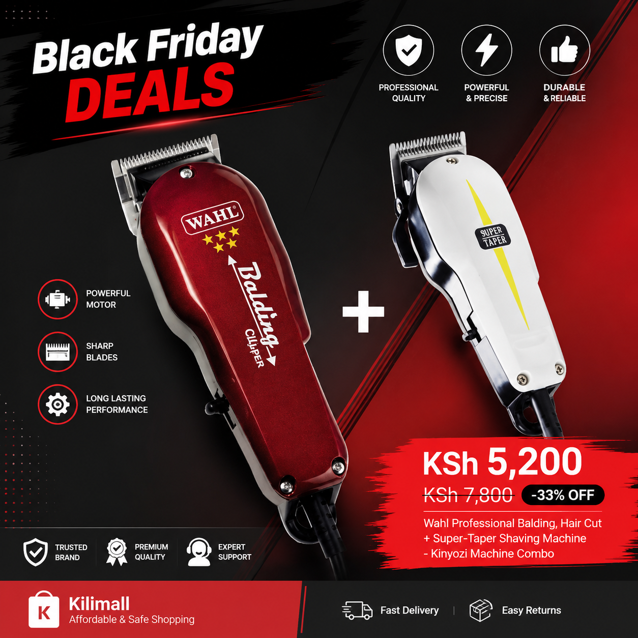 Professional Balding, Hair Cut + Super-Taper Shaving Machine - Kinyozi Machine Combo