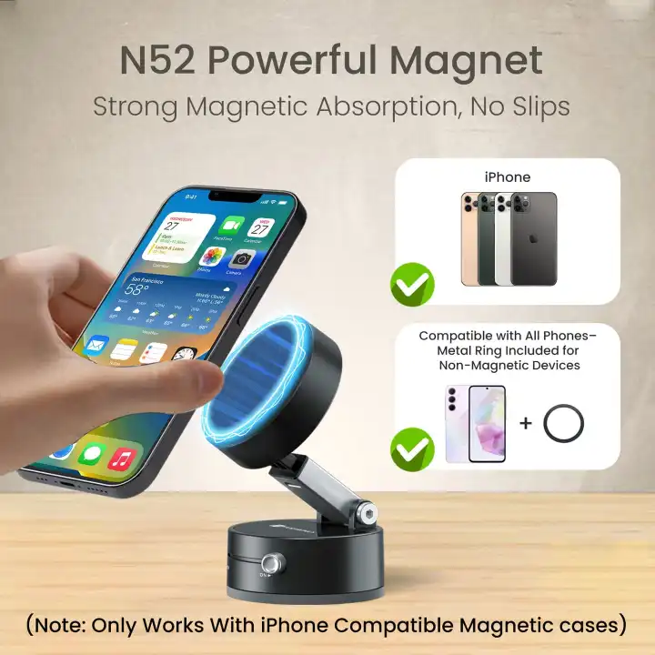 Universal Black Car Phone Holder with One-Touch On/Off Suction Cup