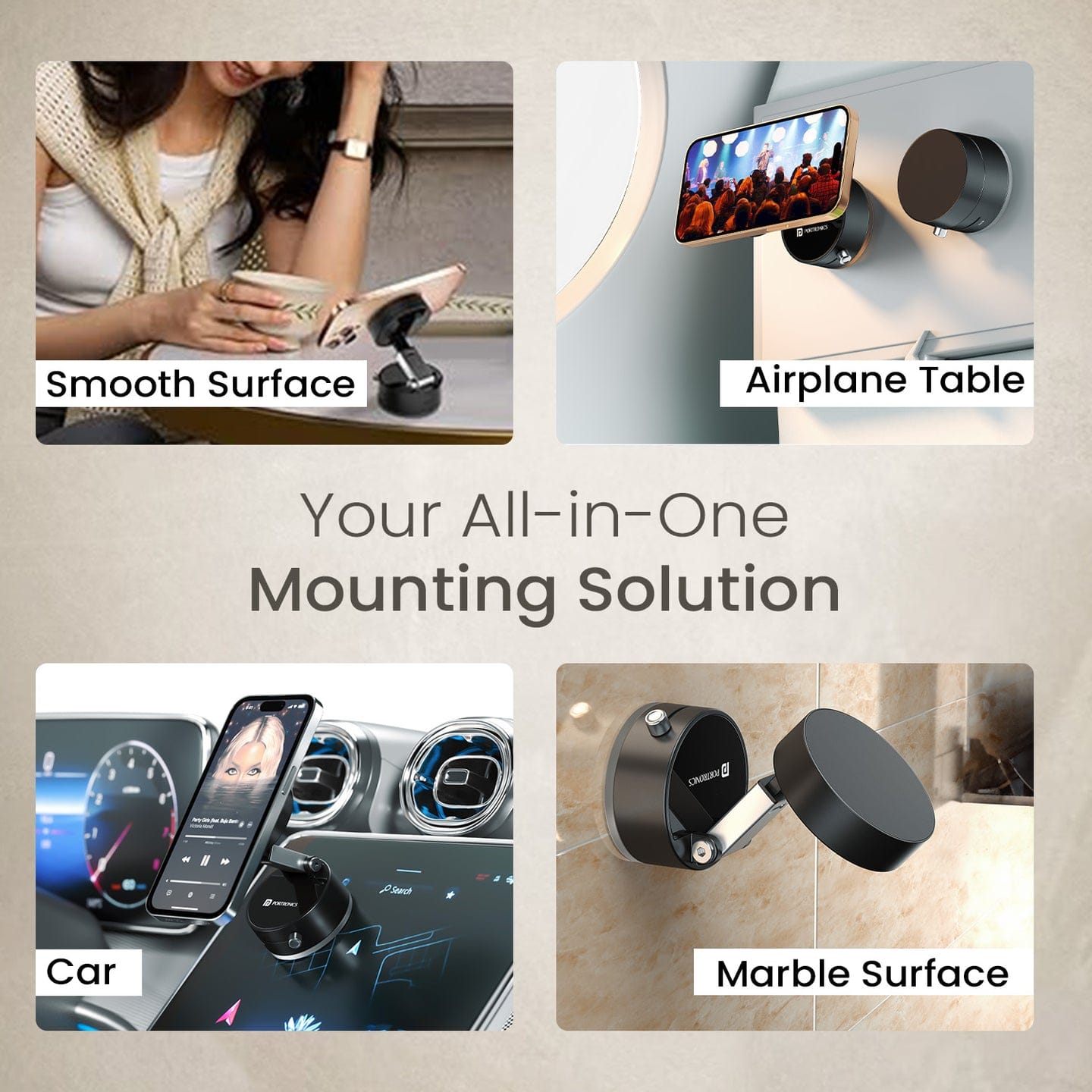 Universal Black Car Phone Holder with One-Touch On/Off Suction Cup