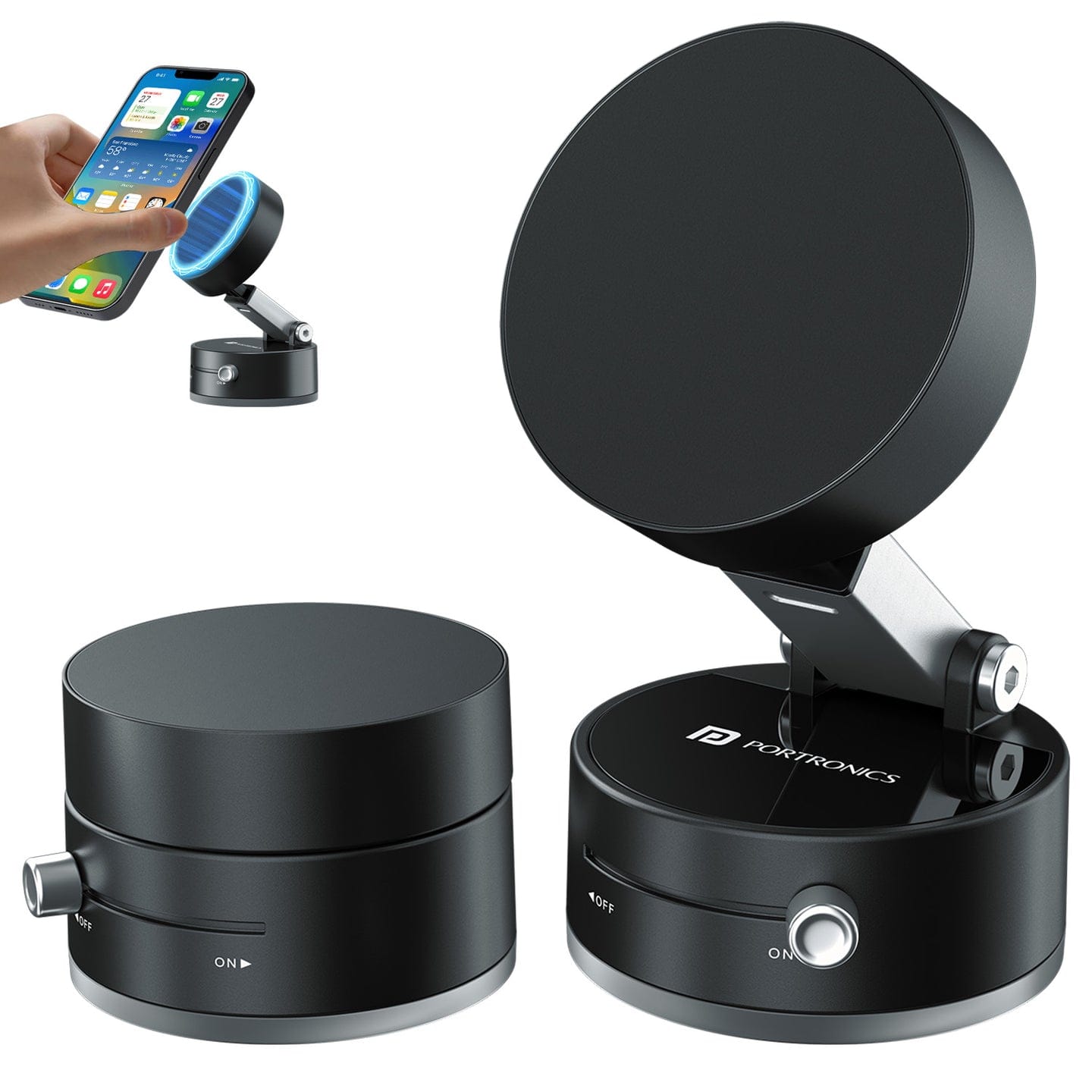 Universal Black Car Phone Holder with One-Touch On/Off Suction Cup