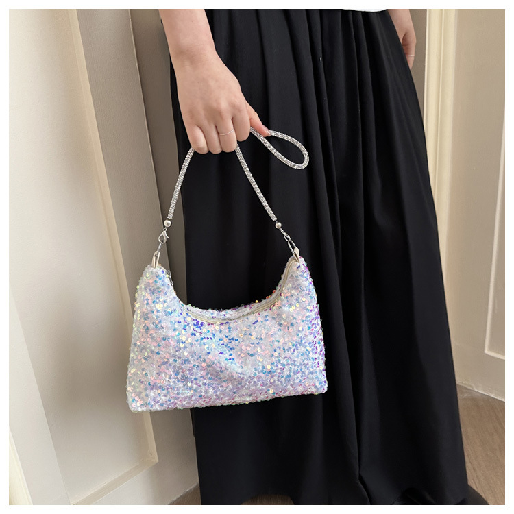 New Fashion Sequined Shoulder Women's Bag Sparkling Handbag Large Capacity Simple Square Bag Light Travel Fashion Women's Bag B0292