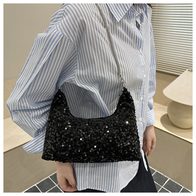New Fashion Sequined Shoulder Women's Bag Sparkling Handbag Large Capacity Simple Square Bag Light Travel Fashion Women's Bag B0292
