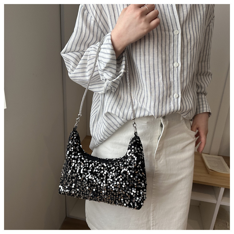 New Fashion Sequined Shoulder Women's Bag Sparkling Handbag Large Capacity Simple Square Bag Light Travel Fashion Women's Bag B0292