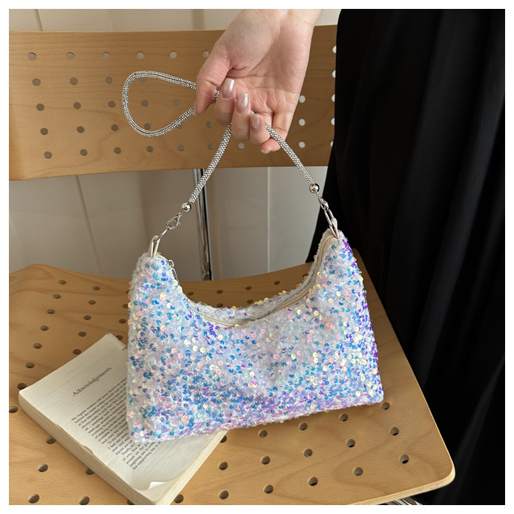 New Fashion Sequined Shoulder Women's Bag Sparkling Handbag Large Capacity Simple Square Bag Light Travel Fashion Women's Bag B0292