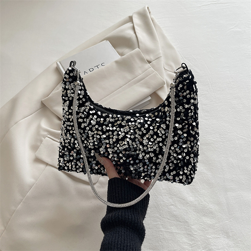 New Fashion Sequined Shoulder Women's Bag Sparkling Handbag Large Capacity Simple Square Bag Light Travel Fashion Women's Bag B0292