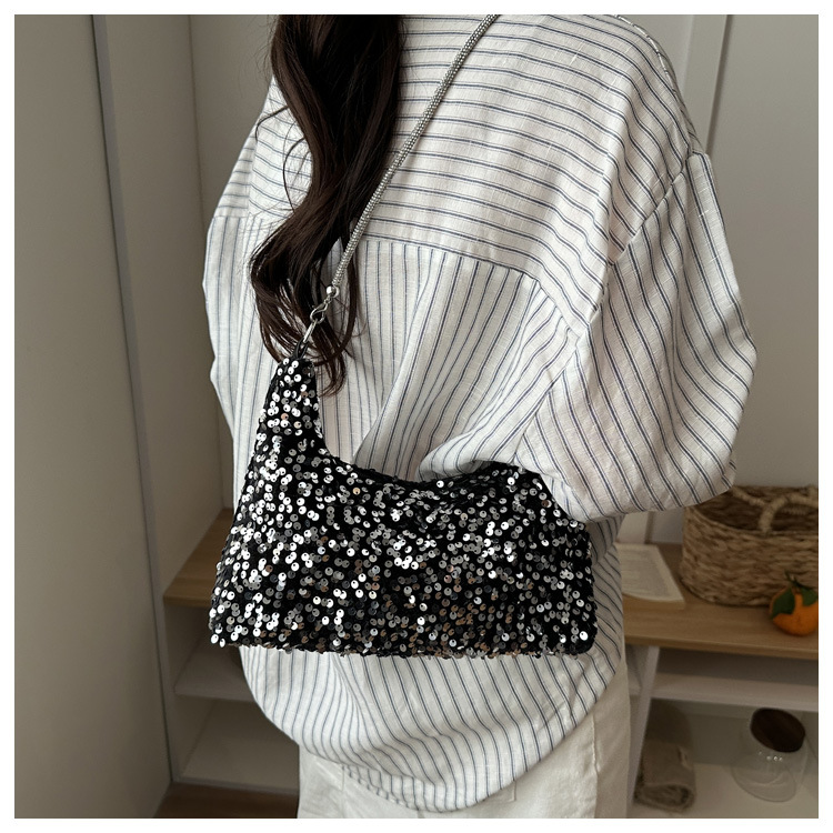 New Fashion Sequined Shoulder Women's Bag Sparkling Handbag Large Capacity Simple Square Bag Light Travel Fashion Women's Bag B0292