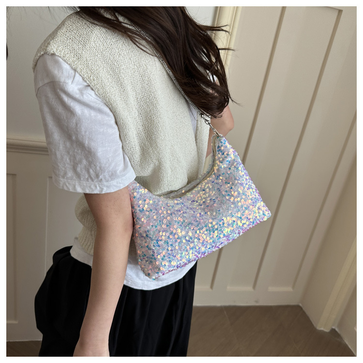 New Fashion Sequined Shoulder Women's Bag Sparkling Handbag Large Capacity Simple Square Bag Light Travel Fashion Women's Bag B0292