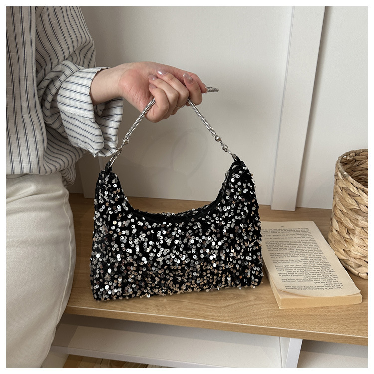 New Fashion Sequined Shoulder Women's Bag Sparkling Handbag Large Capacity Simple Square Bag Light Travel Fashion Women's Bag B0292
