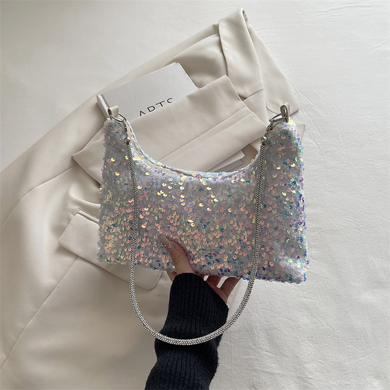 New Fashion Sequined Shoulder Women's Bag Sparkling Handbag Large Capacity Simple Square Bag Light Travel Fashion Women's Bag B0292