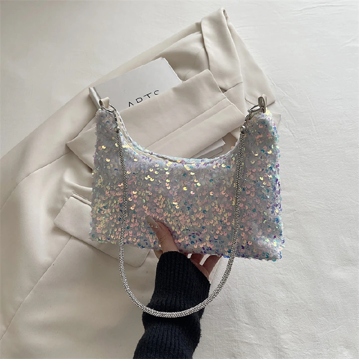 New Fashion Sequined Shoulder Women's Bag Sparkling Handbag Large Capacity Simple Square Bag Light Travel Fashion Women's Bag B0292