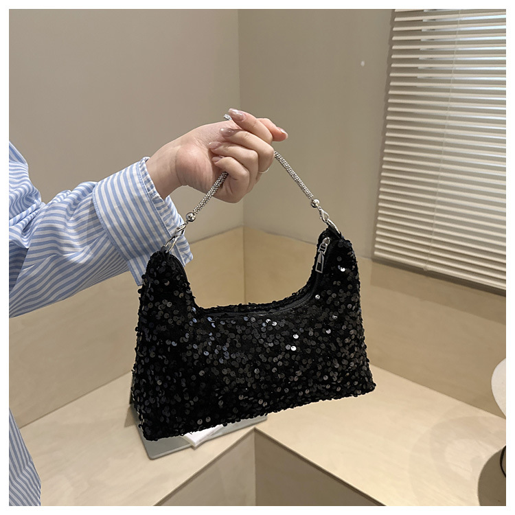 New Fashion Sequined Shoulder Women's Bag Sparkling Handbag Large Capacity Simple Square Bag Light Travel Fashion Women's Bag B0292