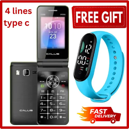 LIMITED DISCOUNT💃🏻💃🏻🔥🔥CALUS W999 Flip Phone - Quad SIM, 32GB Storage, 2.4" Display, Type-C FEATURE PHONE WITH Bluetooth /Wireless FM/SD Slot kabambe/katululu/mulika mwizi/button feature phone