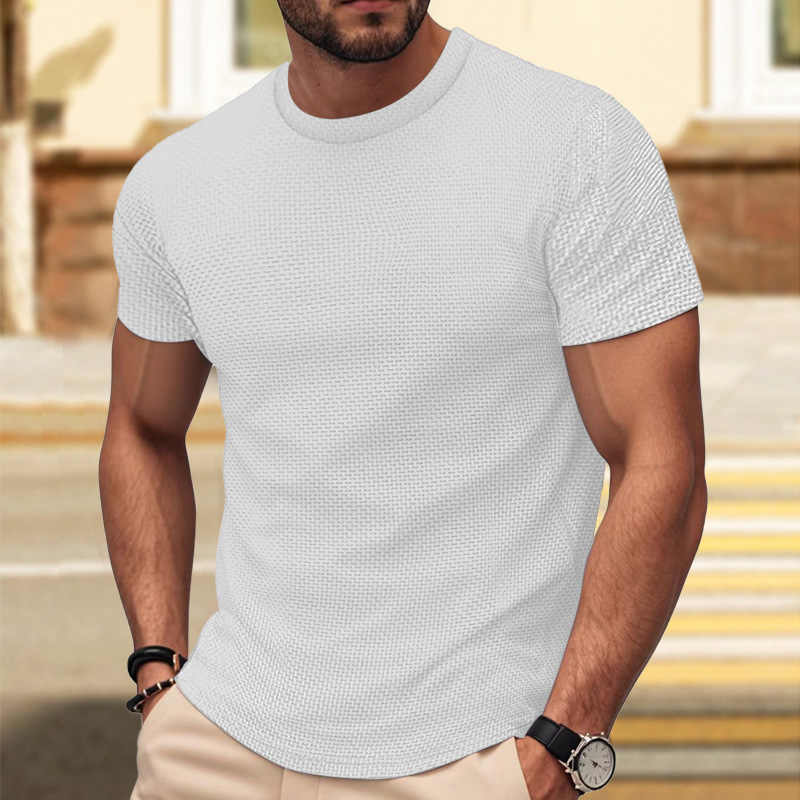 New summer cross-border men’s fashion: EU-size men’s short-sleeve T-shirt, breathable slim-fit top, trendy running sports T-shirt for men.