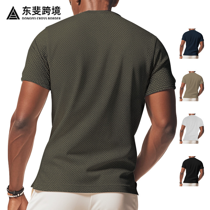 New summer cross-border men’s fashion: EU-size men’s short-sleeve T-shirt, breathable slim-fit top, trendy running sports T-shirt for men.