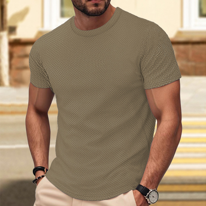 New summer cross-border men’s fashion: EU-size men’s short-sleeve T-shirt, breathable slim-fit top, trendy running sports T-shirt for men.