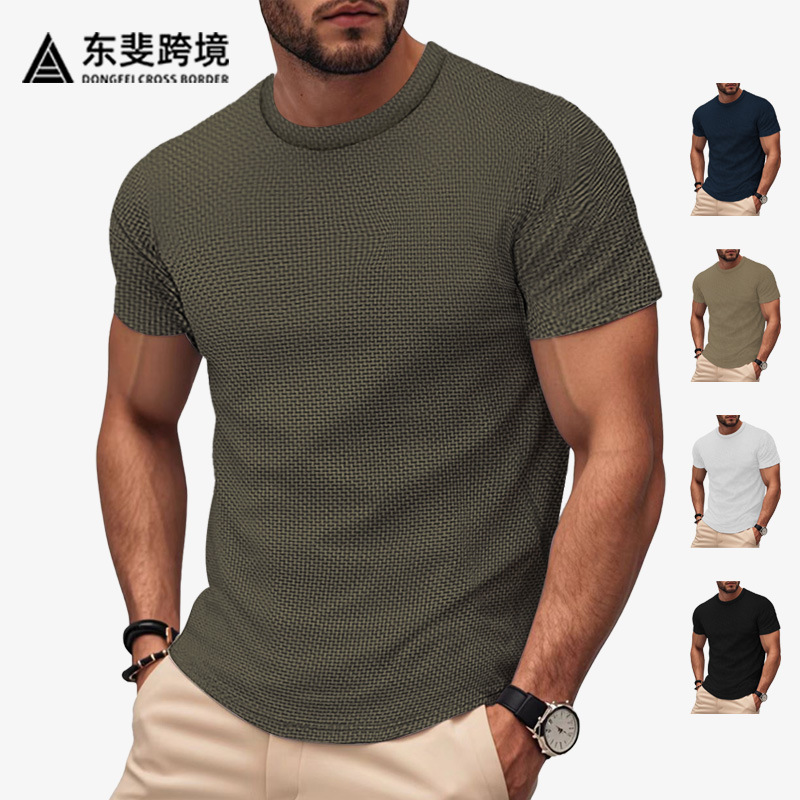 New summer cross-border men’s fashion: EU-size men’s short-sleeve T-shirt, breathable slim-fit top, trendy running sports T-shirt for men.