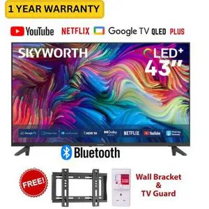Skyworth 43 Inch QLED 2K Google Smart TV HDR,Dolby Audio,Model 2025-(1-YEAR WARRANTY)+FREE WALL BRACKET AND TV GUARD