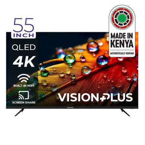 VISION PLUS 55 INCH VP8855QV QLED 4K SMART TV FRAMELESS V+ OS,NETFLIX OFFICIAL SMART CONTENT TV, DOLBY AUDIO,YOUTUBE,2 USB,3 HDMI+ FREE TV GUARD AND WALL MOUNT-2 YEARS WARRANTY
