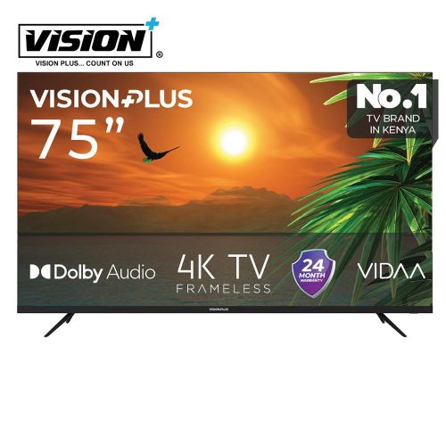 VISION PLUS 75" INCH VP8877KV 4K UHD VIDAA SMART TV WITH VOICE CONTROL,NETFLIX,YOUTUBE,2 USB,3 HDMI+ FREE TV GUARD AND WALL BRACKET -2 YEARS WARRANTY