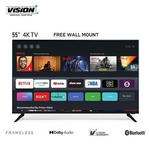 VISION PLUS 65" INCH VP8855KV FRAMELESS 4K UHD SMART TV VIDAA+ OS, NETFLIX OFFICIAL YOUTUBE, DOLBY AUDIO, BLUETOOTH + FREE WALL MOUNT AND TV GUARD- 2YRS WARRANTY