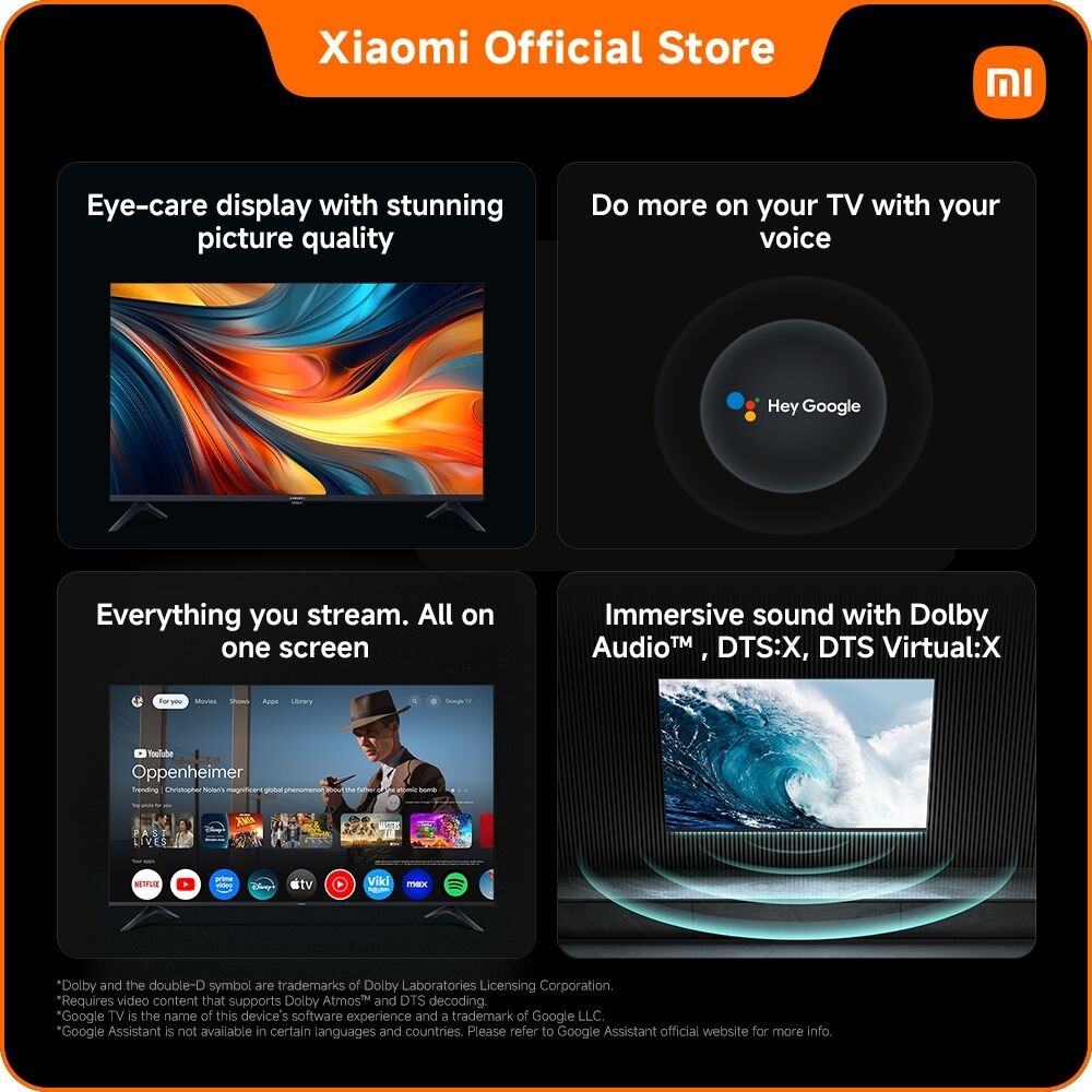 Xiaomi 55" INCH A 55 TV 2025 4K HDR UHD Smart TV 55-Inch Screen Size Google TV platform built-in receiver MEMC Voice Control Wireless Design Netflex Google Assistant-1 YEAR WARRANTY