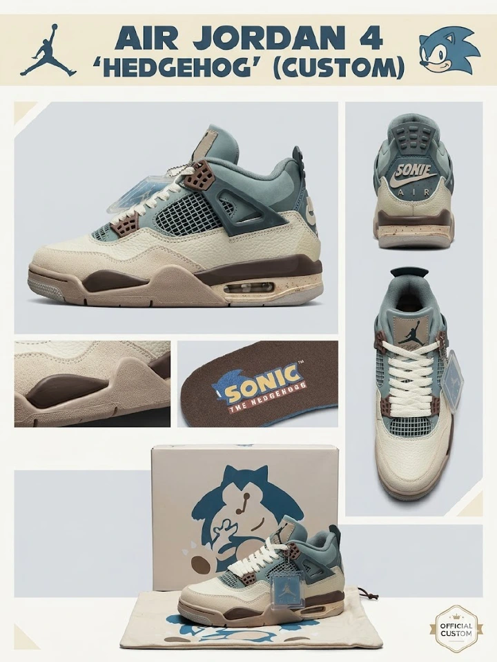 🔥 (on offer) Jordan 4 x"Hedgehog" "Off Noir" – Blue/Brigade/Fusion Red – Authentic, Air Jordan 4 Retro snorlax - Limited Edition Sneakers. best shop for jordan 1, jordan 4, airforce,