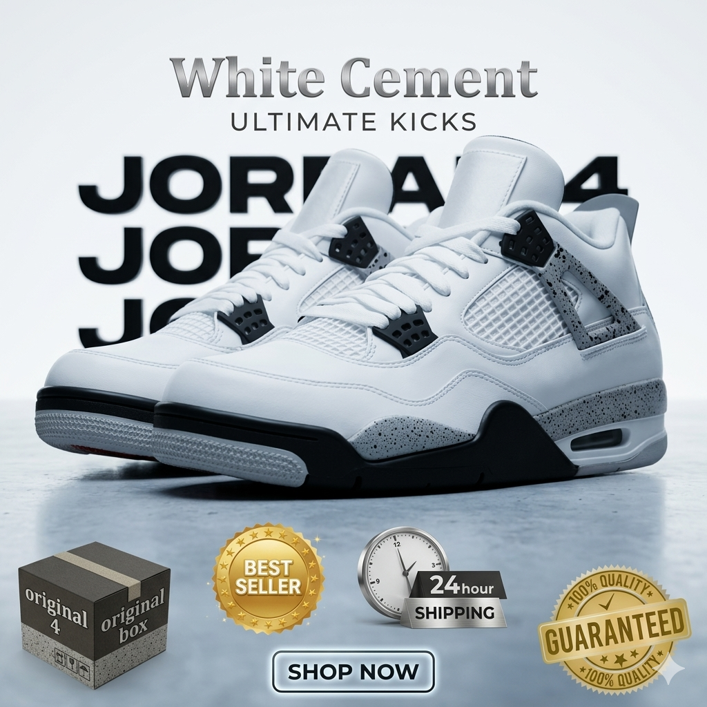 🔥 (on offer ) "Nike Air Jordan 4 Retro OG 'White Cement' - White/Fire Red/Tech Grey/Black. (best shop for jordan 1, jordan 4, airforce, air foce, airforce)