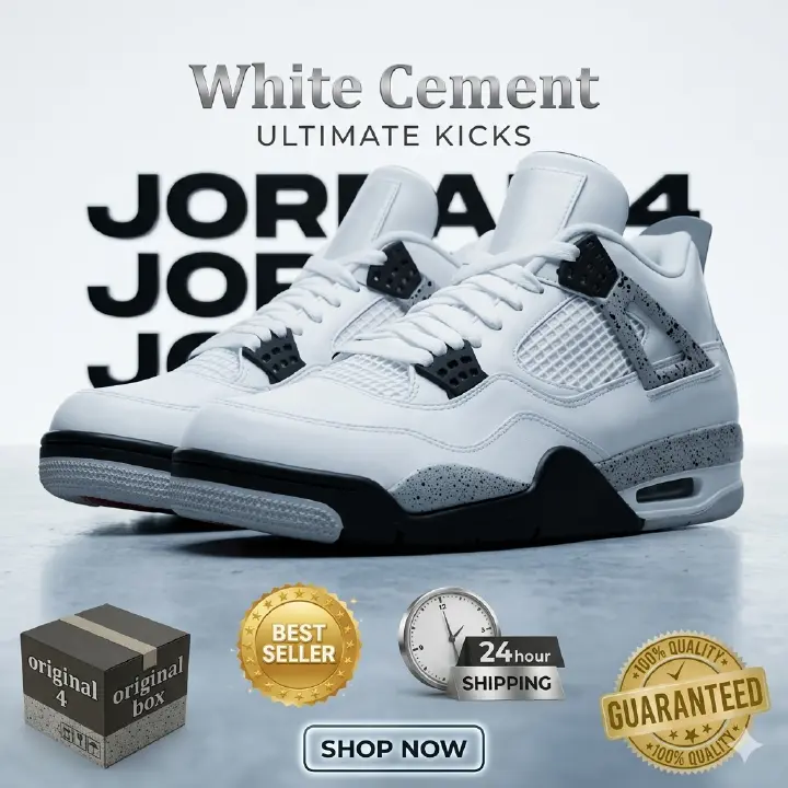 🔥 (on offer ) "Nike Air Jordan 4 Retro OG 'White Cement' - White/Fire Red/Tech Grey/Black. (best shop for jordan 1, jordan 4, airforce, air foce, airforce)