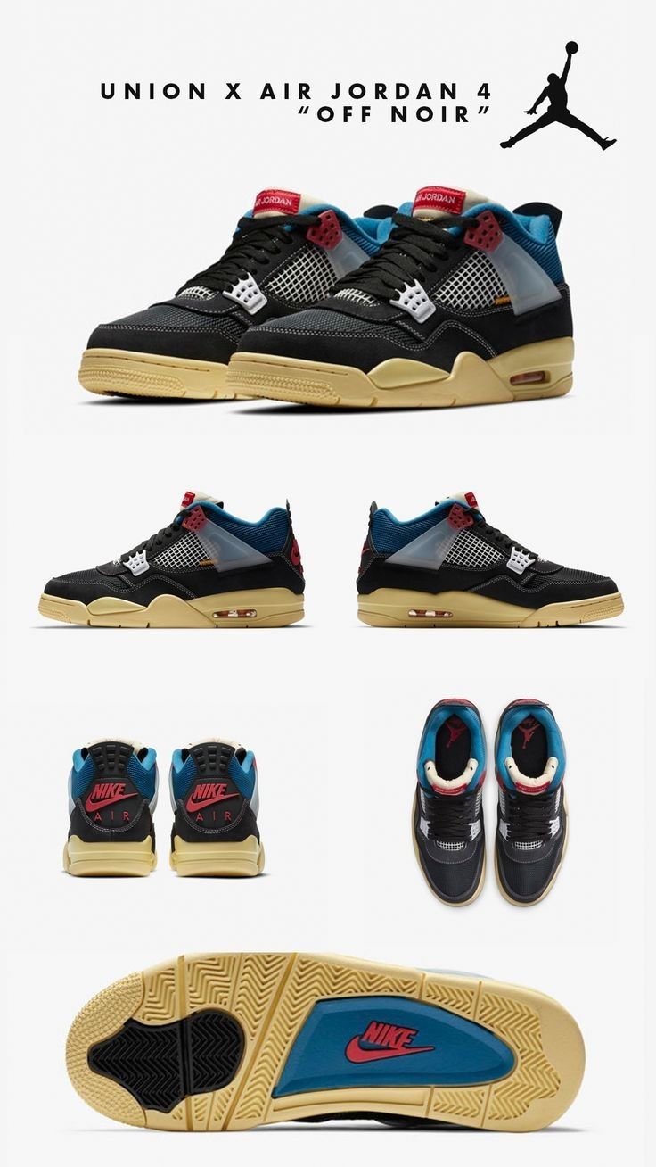 🔥 (on offer) Jordan 4 x Union LA "Off Noir" – Blue/Brigade/Fusion Red – Authentic, Air Jordan 4 Retro Union Off Noir - Limited Edition Sneakers. best shop for jordan 1, jordan 4, airforce, air foce,