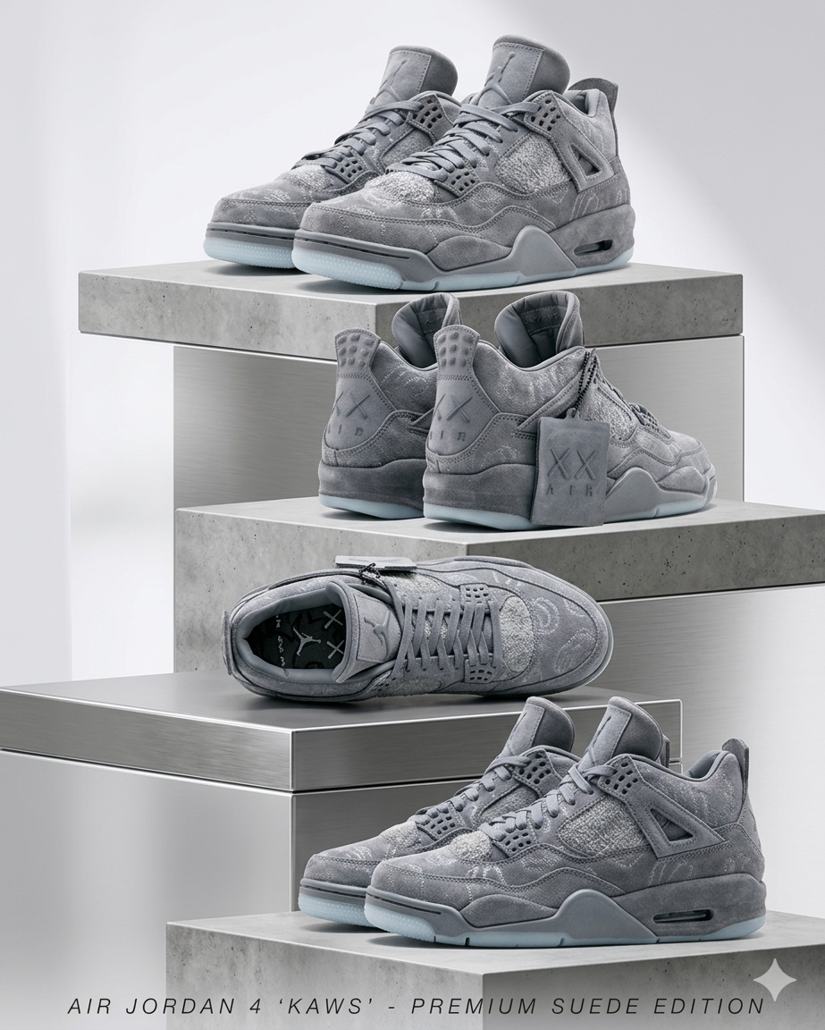 🔥 (on offer ) "KAWS x Nike Air Jordan 4 Retro 'Cool Grey' Premium Suede, jordan four (best shop for jordan 1, jordan 4, airforce, air foce, airforce)