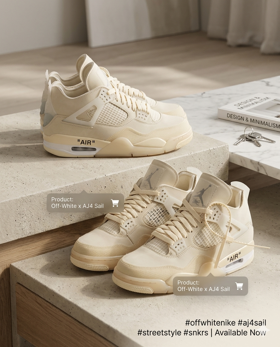 🔥 (on offer )"Off-White x Nike Air Jordan 4 Retro SP 'Sail' Men and Women's Sneakers ,  jordan four (best shop for jordan 1, jordan 4, airforce, air foce,)