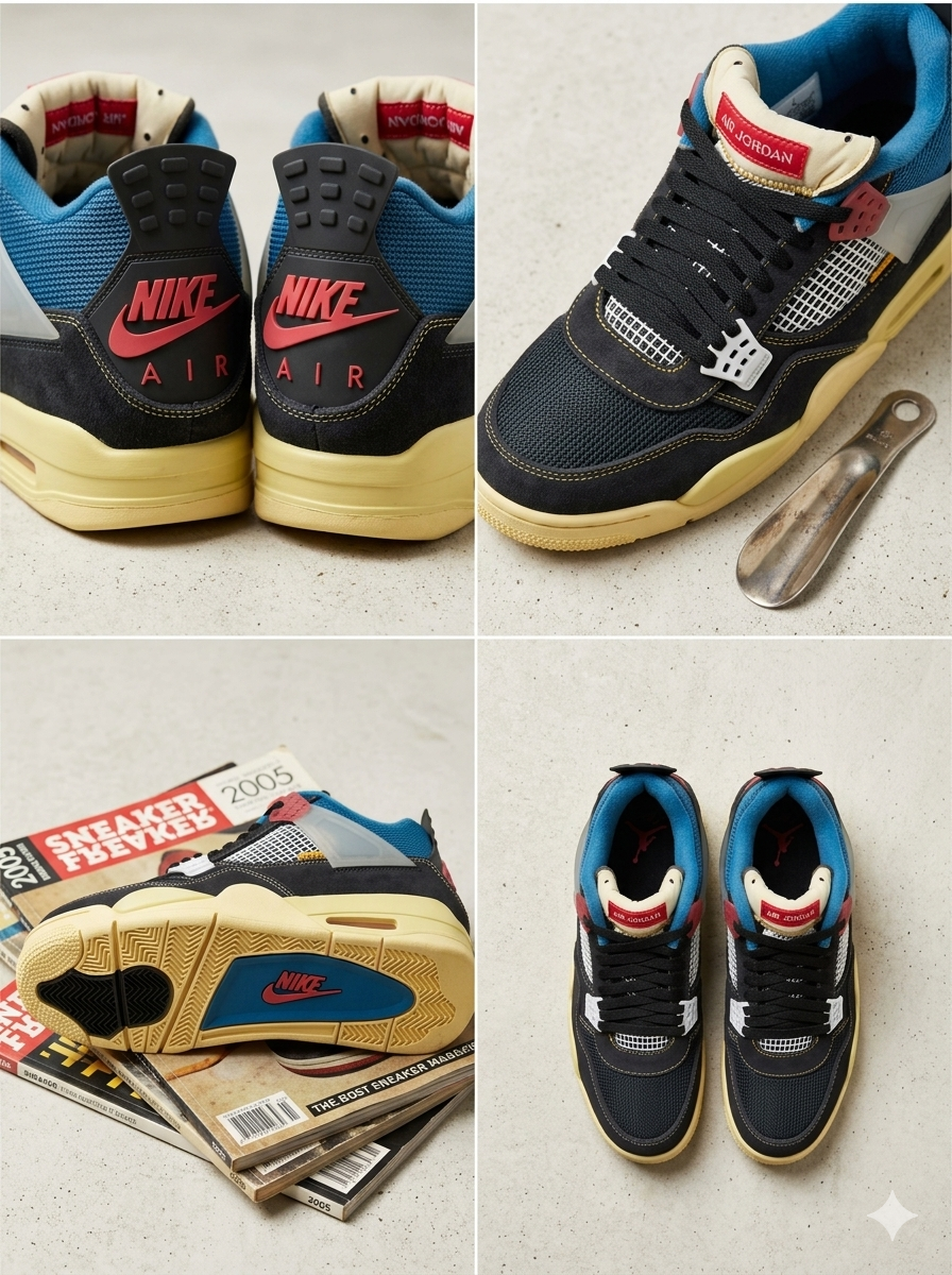 🔥 (on offer) Jordan 4 x Union LA "Off Noir" – Blue/Brigade/Fusion Red – Authentic, Air Jordan 4 Retro Union Off Noir - Limited Edition Sneakers. best shop for jordan 1, jordan 4, airforce, air foce,