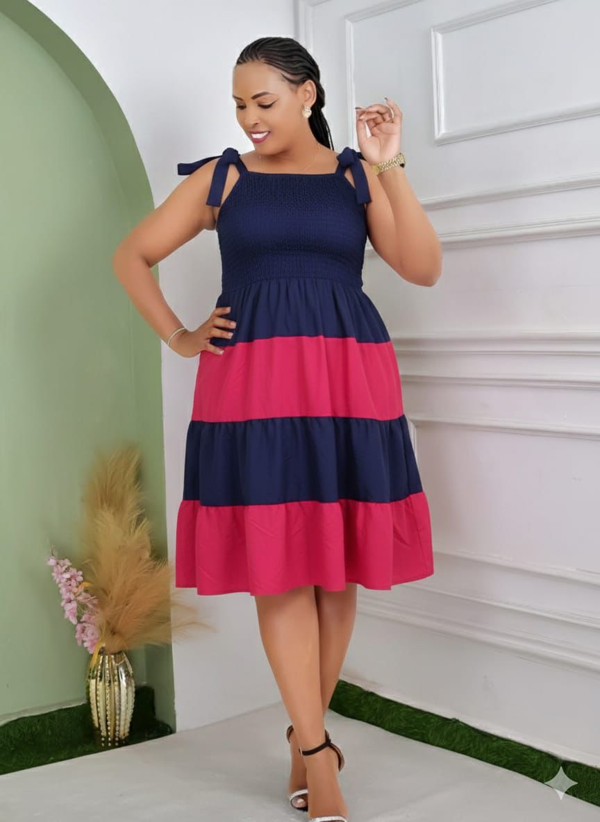 Women Sleeveless A-Line Midi Dress Color Block  Casual Loose Fit Summer Fashion Dress with Adjustable Tie Shoulder Straps Elegant Style Large to 2XL