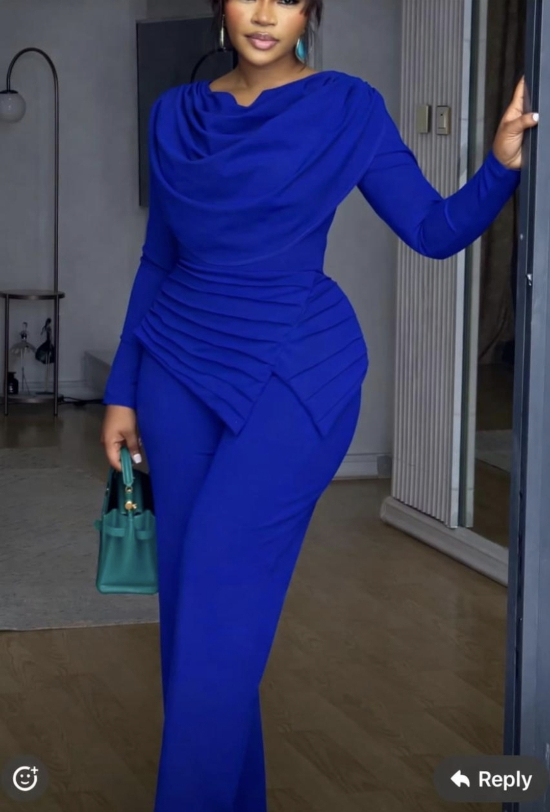 Elegant Women's Jumpsuit – Long Sleeve Draped Neck Wide Leg Jumpsuit – Office Wear Casual Chic Outfit Black, Blue, and White M-2XL