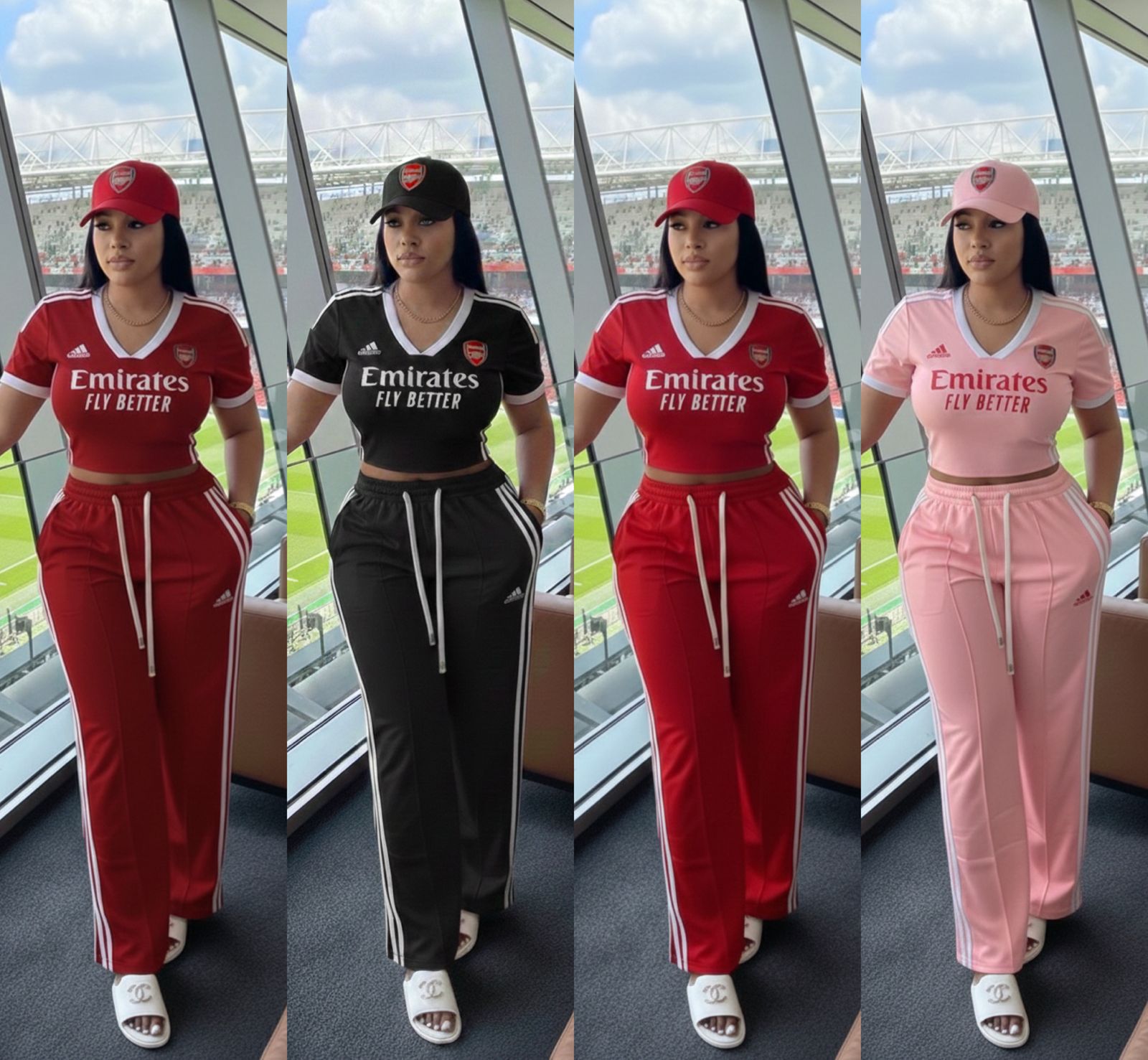 Women’s Sporty Two Piece Lounge Set – Short Sleeve Crop Top and High Waist Wide-Leg Track Pants Outfit, Casual Football Inspired Streetwear Set for Travel, Shopping, Chilling and Trendy Everyday Fashi