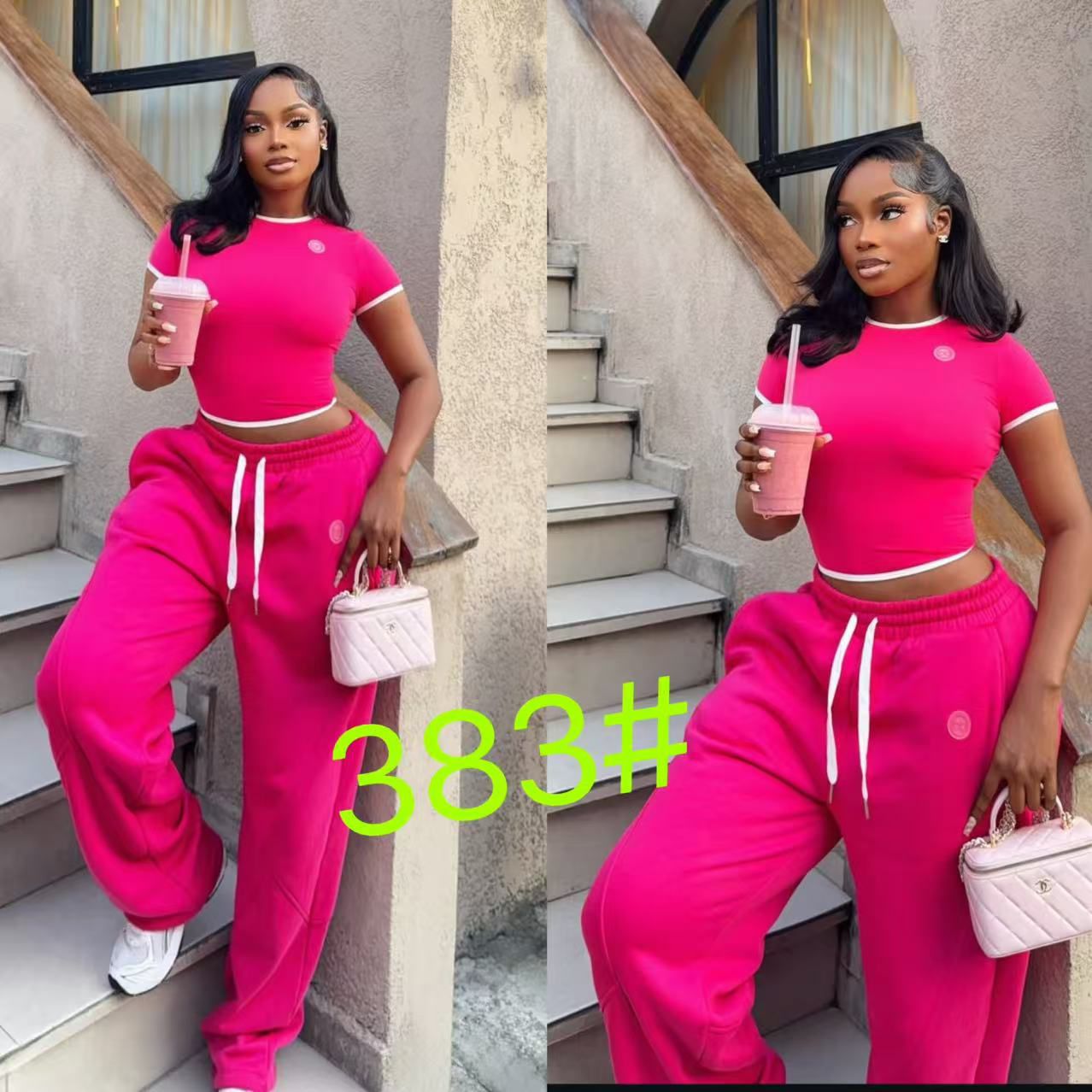 Chic Bold Pink Lounge Set – Trendy Two Piece Women’s Outfit, Soft Stretch Crop Top & High Waist Jogger Pants, Casual Streetwear, Comfy Stylish Matching Set for Everyday Fashion Lovers