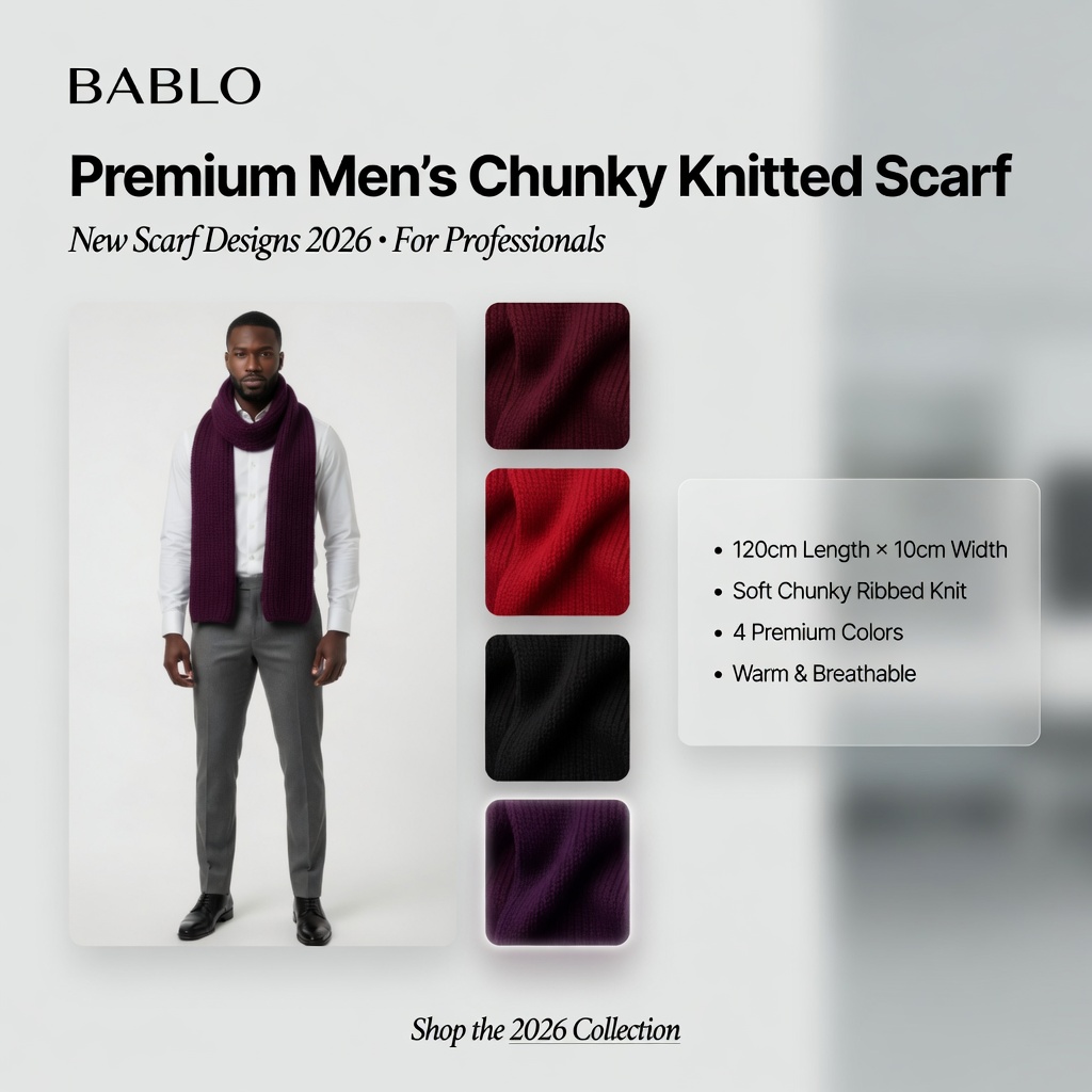 Premium Men's Knitted Scarf
| BABLO | Warm. Stylish. Timeless. | Perfect For Sleek Warmth |Soft & Comfortable |Perfect for: Cold weather, gifting, daily wear, smart-casual and casual outfits.