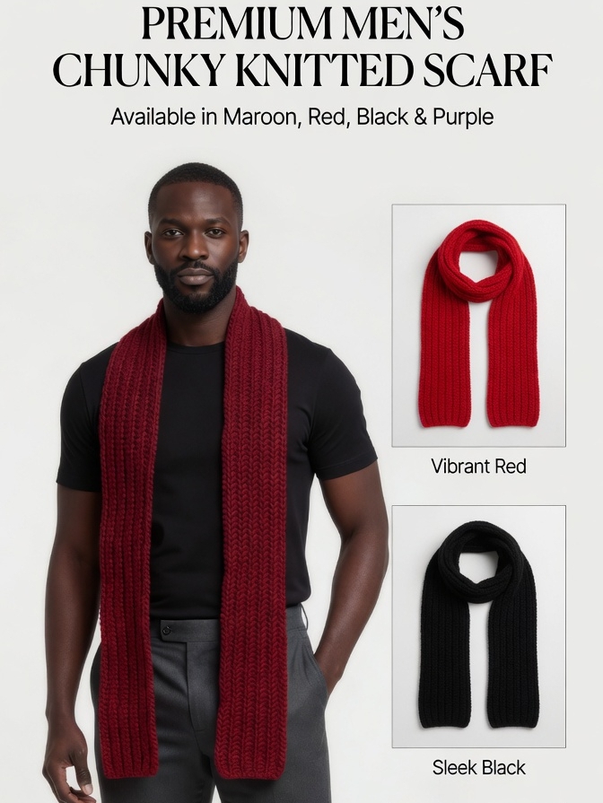 Premium Men's Knitted Scarf
| BABLO | Warm. Stylish. Timeless. | Perfect For Sleek Warmth |Soft & Comfortable |Perfect for: Cold weather, gifting, daily wear, smart-casual and casual outfits.
