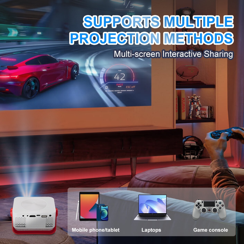 [Built in application&2026 upgrade] Bedroom projector with WiFi and Bluetooth, portable projector supports 4K 1080P, automatic keystone correction 270 ° rotatable, compatible with HDMI/USB/PC/mobile p