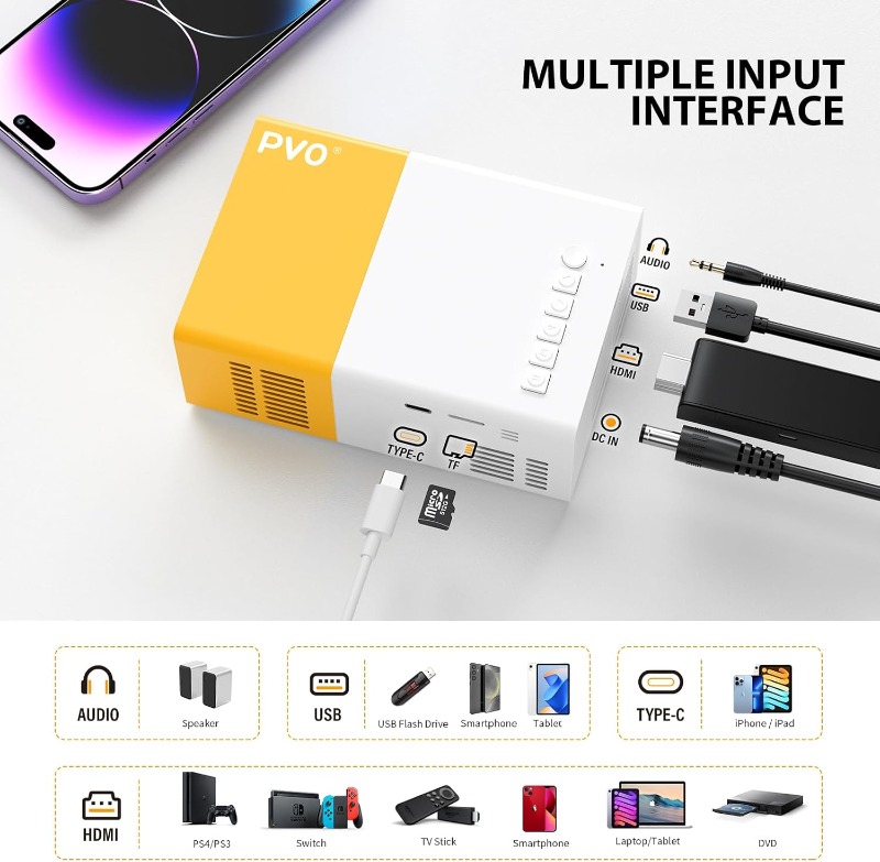 【 Gift Pack 】 Power adapter version | WiFi high-definition 1080P projector, full-color LED LCD projector, TV movie, with remote control Speaker, wireless connection Compatible with smartphones/tablets
