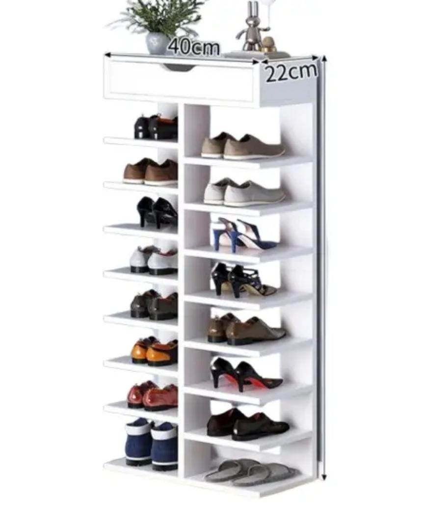 ​Modern Multi-Tier Shoe Rack Organizer with Top Drawer & Open Shelves | Space-Saving Vertical Shoe Cabinet & Entryway Storage Shelf | Sleek Wooden Display Stand for Sneakers, Heels & Boots | Kilimall