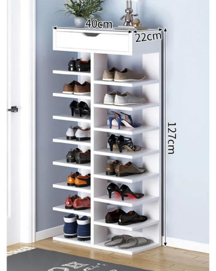 ​Modern Multi-Tier Shoe Rack Organizer with Top Drawer & Open Shelves | Space-Saving Vertical Shoe Cabinet & Entryway Storage Shelf | Sleek Wooden Display Stand for Sneakers, Heels & Boots | Kilimall