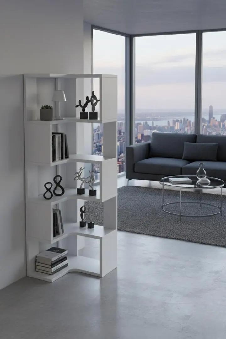 ​Modern 5-Tier Corner Bookshelf & L-Shaped Display Rack - Stylish Wooden Storage Organizer, Space-Saving Zig-Zag Bookshelf for Living Room, Bedroom & Office - Durable Decorative Standing Wall Shelf