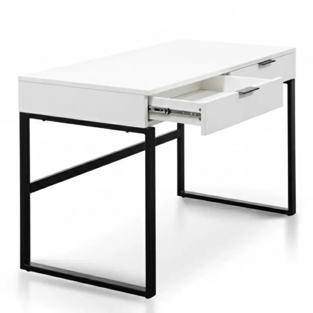 ​Industrial 2-Drawer Study/Office Desk with Metal Frame - Modern Minimalist PC Laptop Writing Table - Available in Light Oak, White, or Dark Walnut Finishes